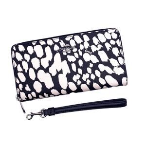 Coach Long Zip Around Wallet With Spotted Animal Print Black Chalk White CC473